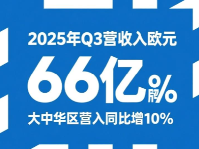 阿迪达斯品牌2025年Q3营收66亿欧元，大中华区营收同比增10%